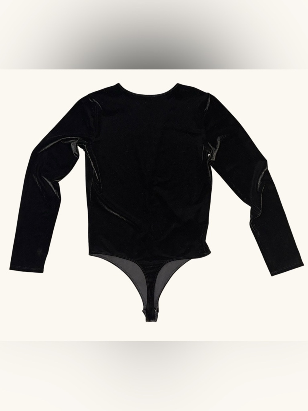 EXPRESS Black Velvet Deep V Long-Sleeve Double Snap Bodysuit, M - Picture 2 of 7